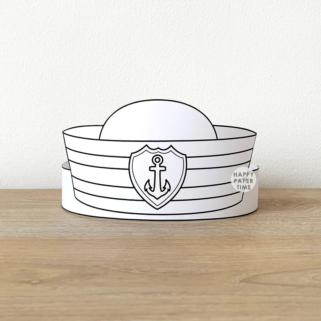 Sailor Hat Cap Paper Crown Party Coloring Printable Kids Craft Sea ...
