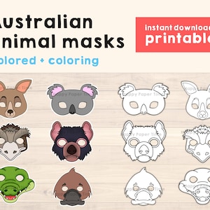 Koala Mask, Kangaroo Mask, Australian Animal Mask, Crafting Party Favor Printable, Kids Activity, Party Printable, Instant Download