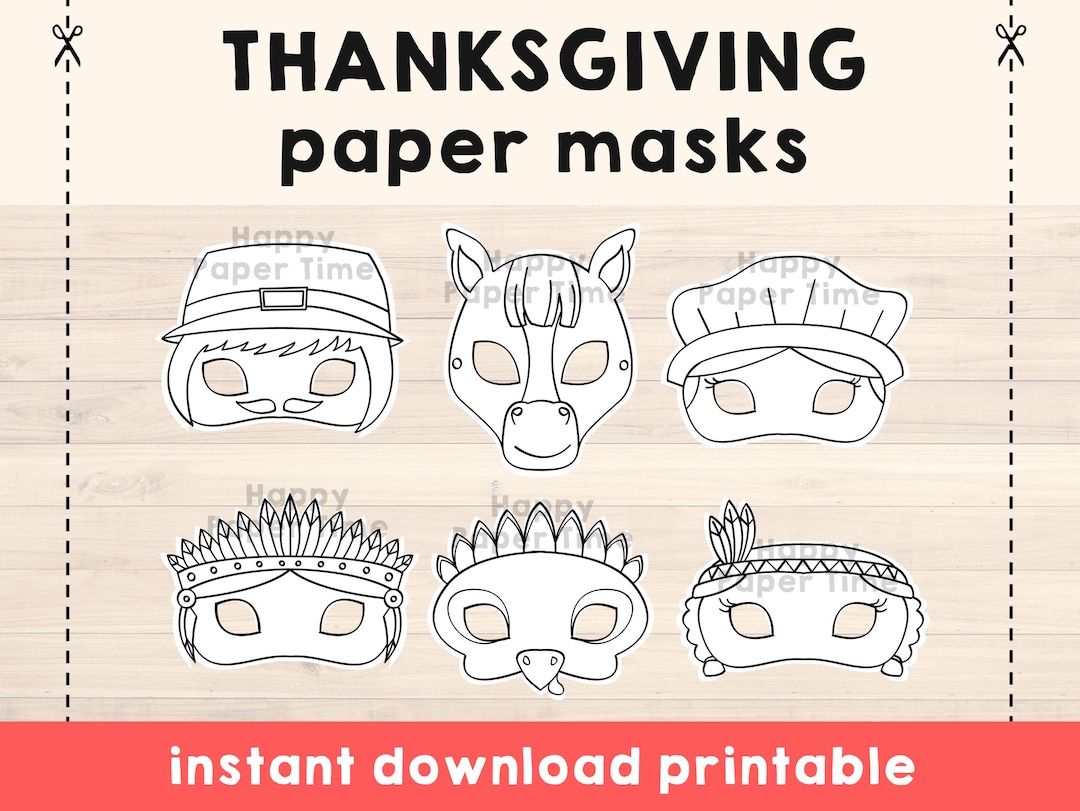 Thanksgiving Masks Coloring, Thanksgiving Play Masks, Thanksgiving ...