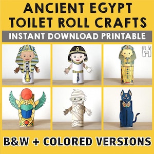 Altes Ägypten Toilettenpapier Rolle Handwerk Geschichte Archäologie Party Färbung druckbare Dekoration Kinder spielen Ausschneiden Kleber DIY - sofort Download