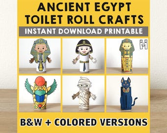 Egypte ancienne rouleau de papier toilette artisanat histoire archéologie fête coloriage imprimable décoration enfants jouer découper colle bricolage - téléchargement immédiat