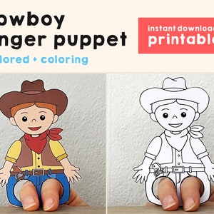 Lavoretto da cowboy stampabile con la carta Wild West Finger Puppet Kids Craft Kids Coloring Puppet Army - Download istantaneo