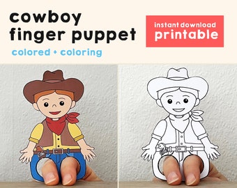 Cowboy paper craft printable Wild West Finger Puppet Kids Craft Kids Coloring Puppet Army - Instant Download