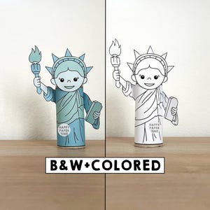 Vrijheidsbeeld toiletpapierrol ambachtelijk Amerika-symbool 4 juli Verenigde Staten kleurplaat afdrukbare decoratie kinderen knippen, direct downloaden
