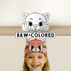 Red Panda Paper Crown Party Coloring Printable Kids Craft Woodland Birthday Decor Printable Favor pdf Costume DIY Printable Instant Download image 1