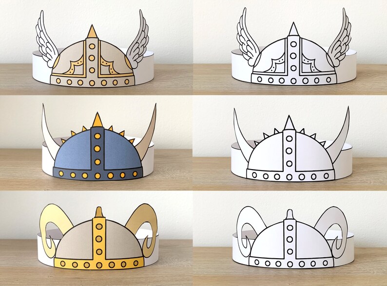Viking Paper Crown Activity Printable Kids Craft Helmet | Etsy