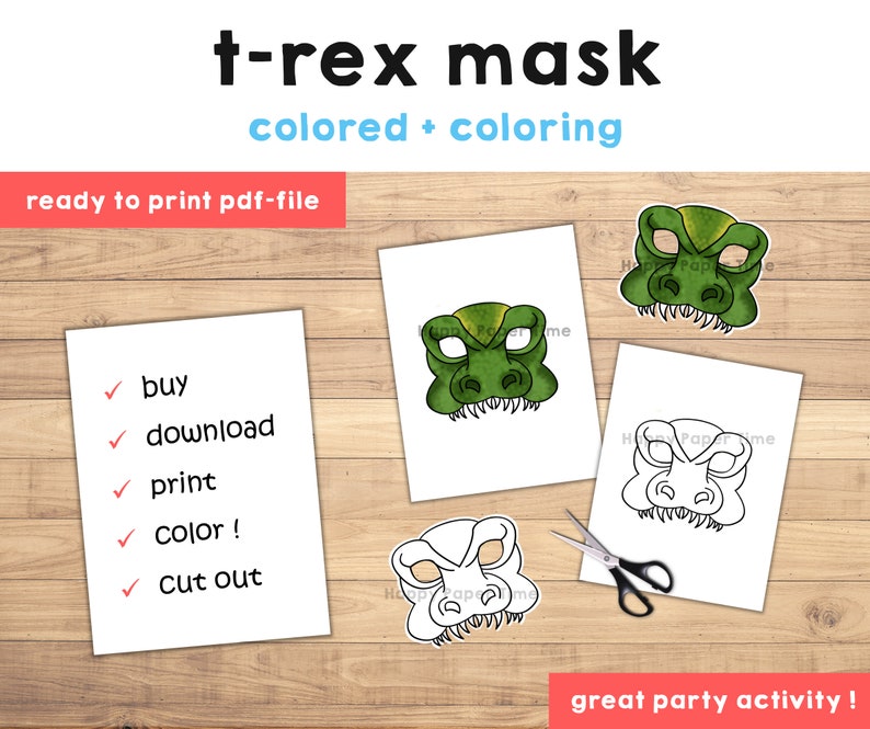 Dinosaur Mask Dino Mask Animal Mask Party Favor Trex Printable Etsy