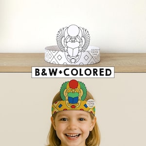 Ancient Egypt Scarab Paper Crown Princess template Party Coloring Printable Kids Craft Birthday Favor pdf favor DIY - Instant Download image 1