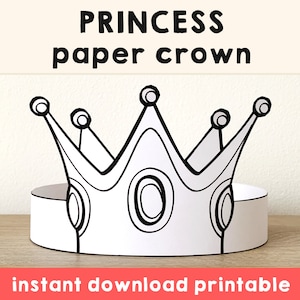 Princess Paper Crown Coloring Printable Kids Craft Princess Birthday ...