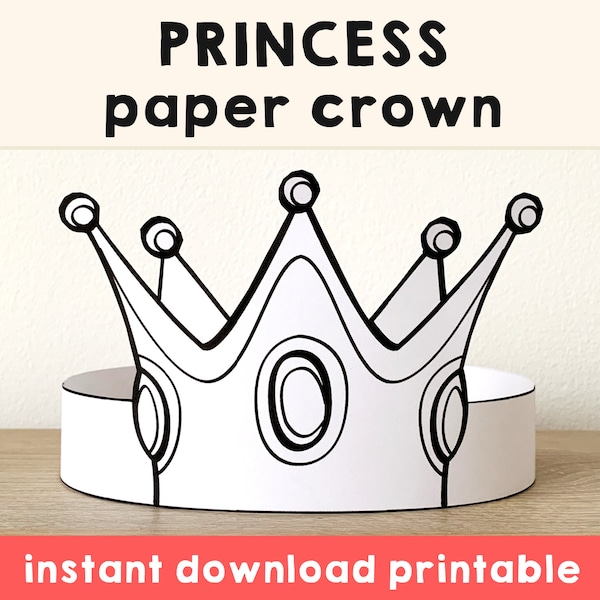 Princess Paper Crown Coloring Printable Kids Craft Princess Birthday Party Printable Favor Princess Costume DIY Printable Instant Download