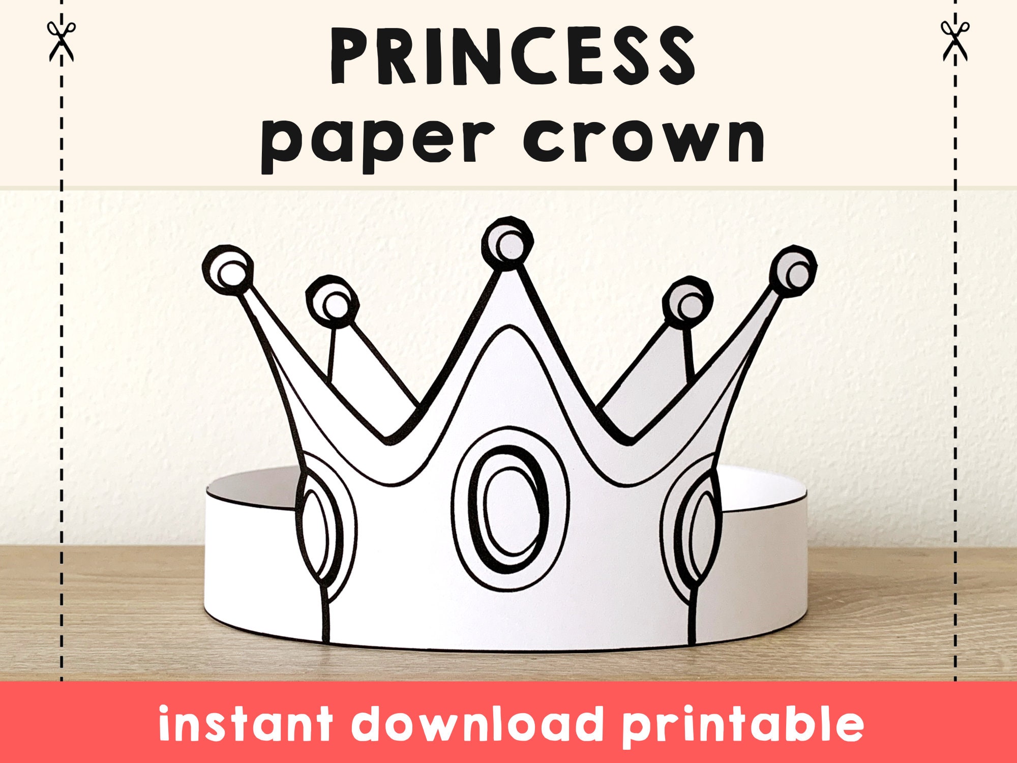 Princess Paper Crown Coloring Printable Kids Craft Princess Birthday Party  Printable Favor Princess Costume DIY Printable Instant Download 