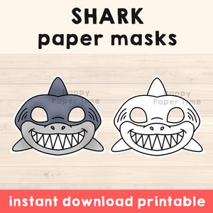 Shark mask template costume kids diy ocean sea animal party fun favor printable coloring easy craft kids - Instant Download