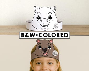 Wombat Paper Crown Australian Animal Template Coloring Activity Printable Kids Craft Birthday Party Favor Costume DIY Instant Download