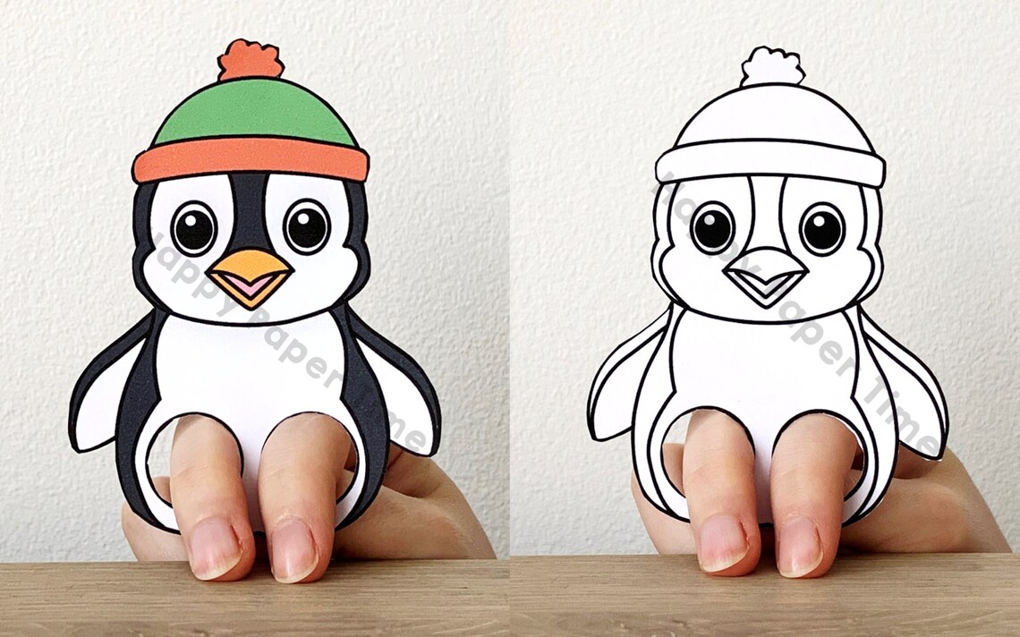 Penguin Paper Craft Printable Finger Puppet Template Kids Craft ...