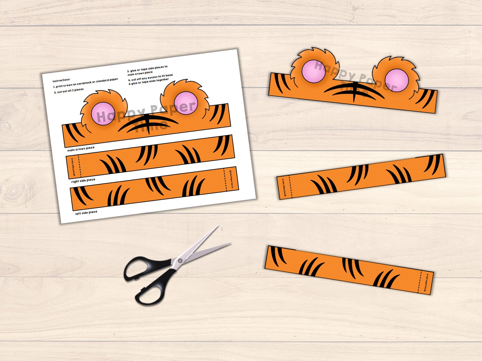 Tiger Ears Paper Crown Party Coloring Printable Kids Craft - Etsy