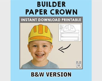 Construction worker builder helmet Paper Crown Party Coloring Printable Kids Craft Costume Birthday Printable Favor - Instant Download
