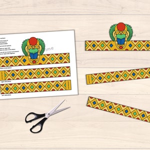 Ancient Egypt Scarab Paper Crown Princess template Party Coloring Printable Kids Craft Birthday Favor pdf favor DIY - Instant Download image 6