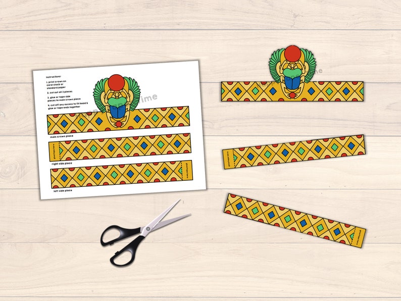 Ancient Egypt Scarab Paper Crown Princess template Party Coloring Printable Kids Craft Birthday Favor pdf favor DIY - Instant Download image 6