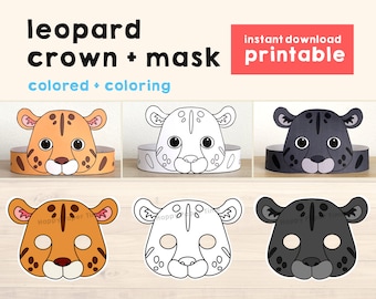 Leopard Papier Krone Maske Dschungel Katze Tier Vorlage Färbung Aktivität Printable Kinder Basteln Geburtstag Party Favor Kostüm DIY Instant Download