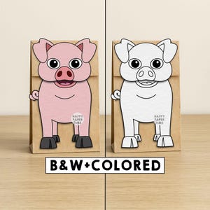 Pig Paper Bag Puppet Printable Farm Animal Craft Activity Cut Paste Coloring Party Favor Instant Download