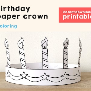 Birthday Paper Crown Party Activity Printable Kids coloring Craft Cake Candle Birthday Decor Printable Favor pdf favor DIY Instant Download