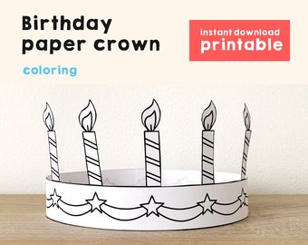 Birthday Paper Crown Party Activity Printable Kids coloring Craft Cake Candle Birthday Decor Printable Favor pdf favor DIY Instant Download