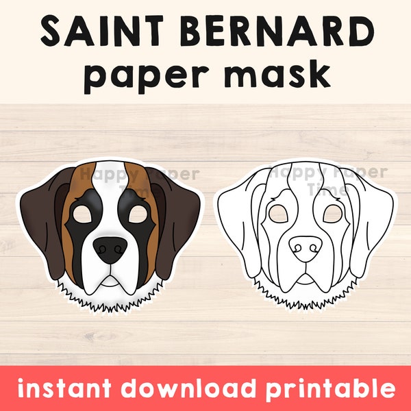 Saint Bernard dog mask Animal mask Party Favor printable dog costume coloring craft kids
