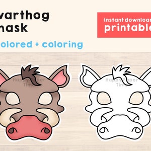 Warthog Mask Costume Animal Mask Printable Party Favor African Jungle Party Printable Mask Kids Party Favor Printable - Instant Download