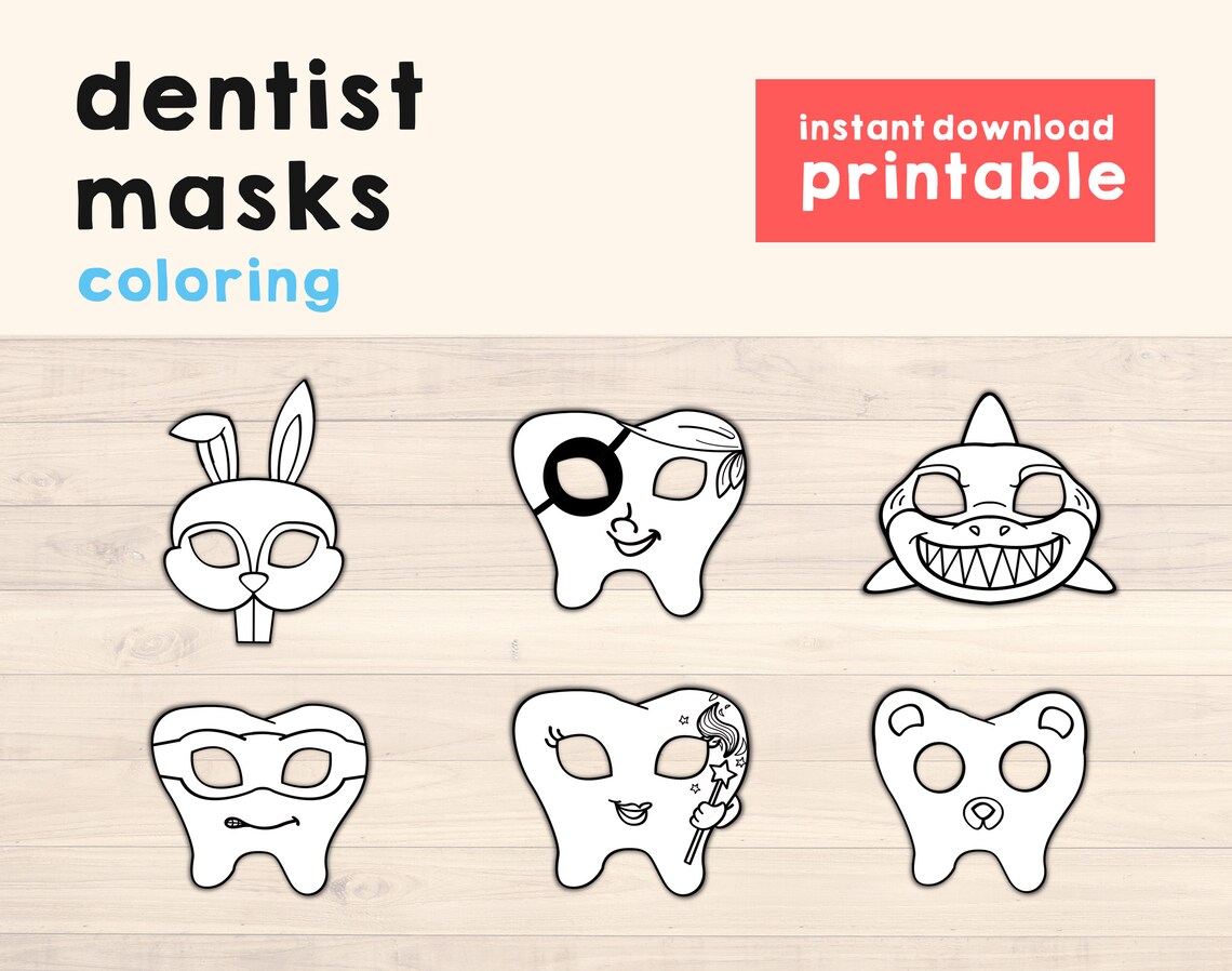 Dentist Mask Printable Kids Coloring Mask Tooth Mask Tooth Etsy