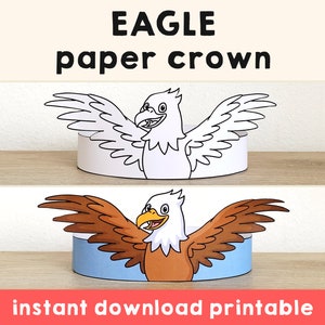Attività per feste stampabili con corona di carta con aquila Colorazione per bambini Craft America USA Decorazione commemorativa Bomboniera stampabile Bomboniera in pdf Download istantaneo
