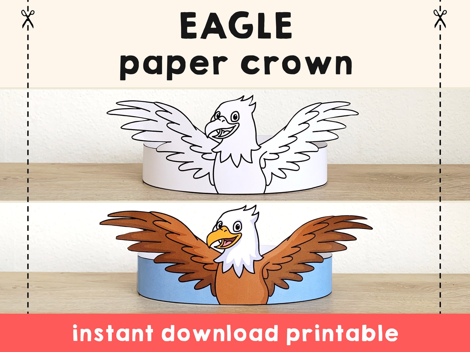 Eagle Paper Crown Party Activity Printable Kids coloring Craft America USA Memorial Decoration Printable Favor pdf favor Instant Download