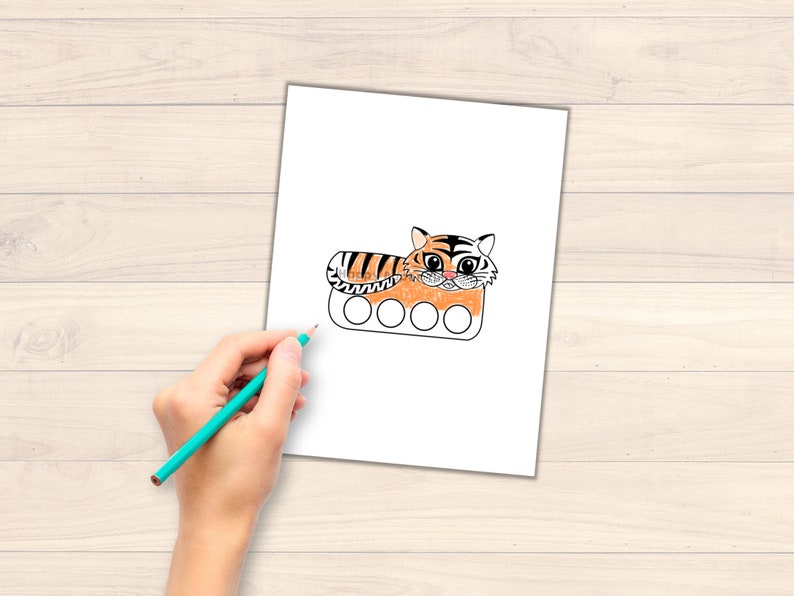 Tiger paper craft printable Jungle animal Finger Puppet Kids Craft Bear Birthday Party Kids Coloring Puppet Printable Instant Download image 5