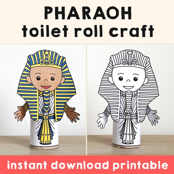 Pharao Toilettenpapierrolle Basteln altes Ägypten Party Ausmalen druckbare Dekoration Kinder Geschichte Handwerk Ausschneiden und Einfügen, Instant Download