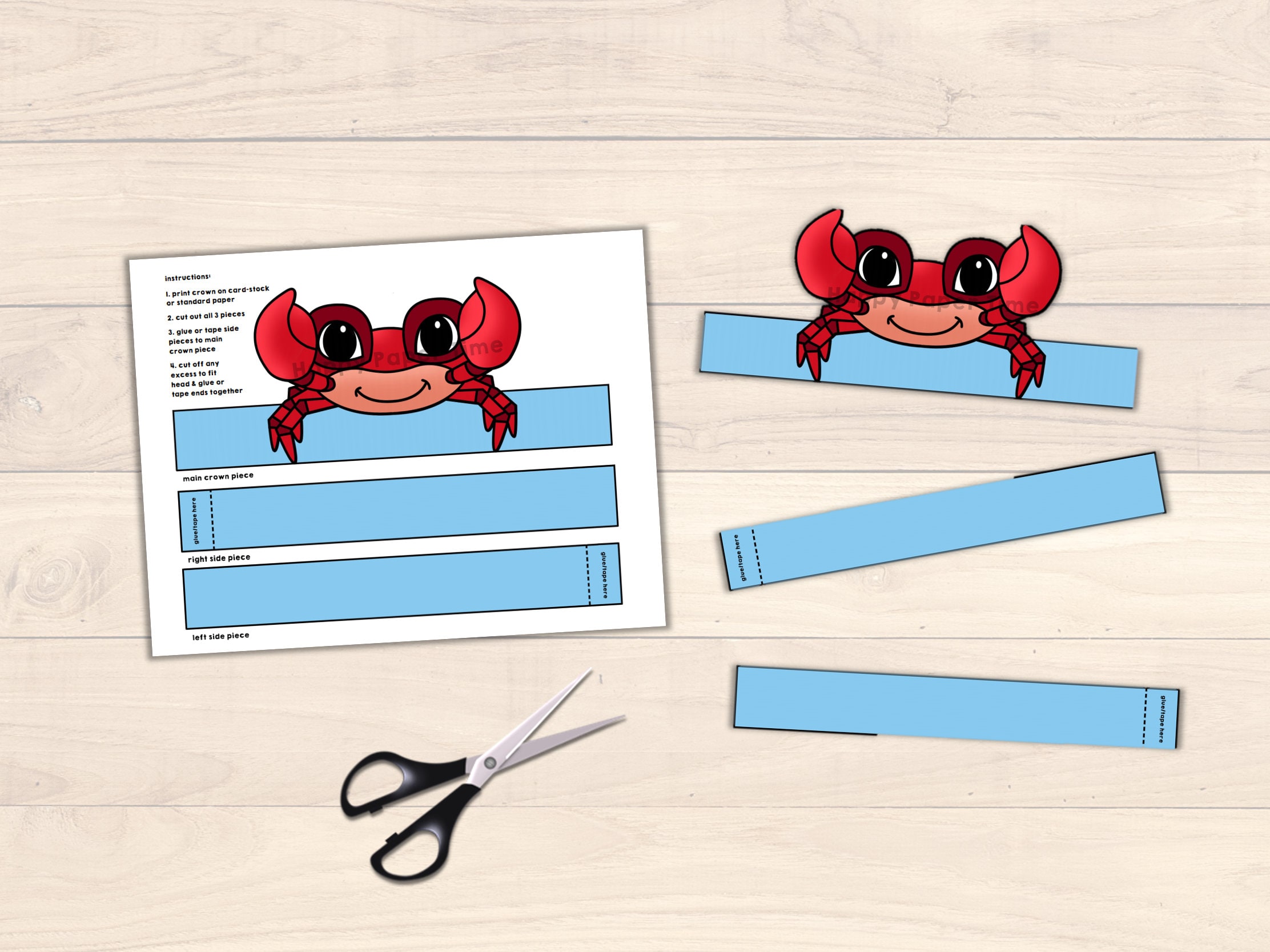 Crab Paper Crown Party Coloring Printable Party Hat Kids Craft - Etsy