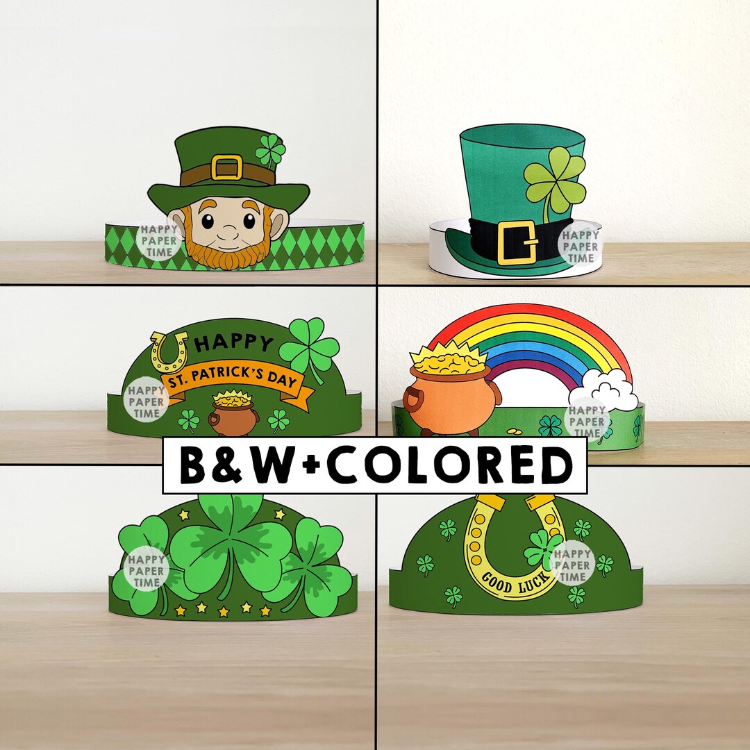 St Patrick's Day Paper Crowns Headbands Leprechaun Gold Party Coloring ...