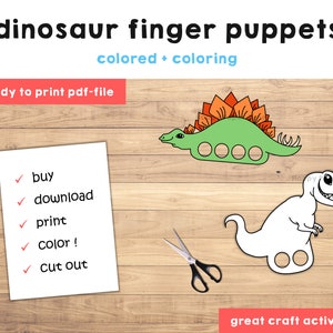 Dinosaur Puppet Paper Craft Printable Finger Puppet Kids Craft Animal ...