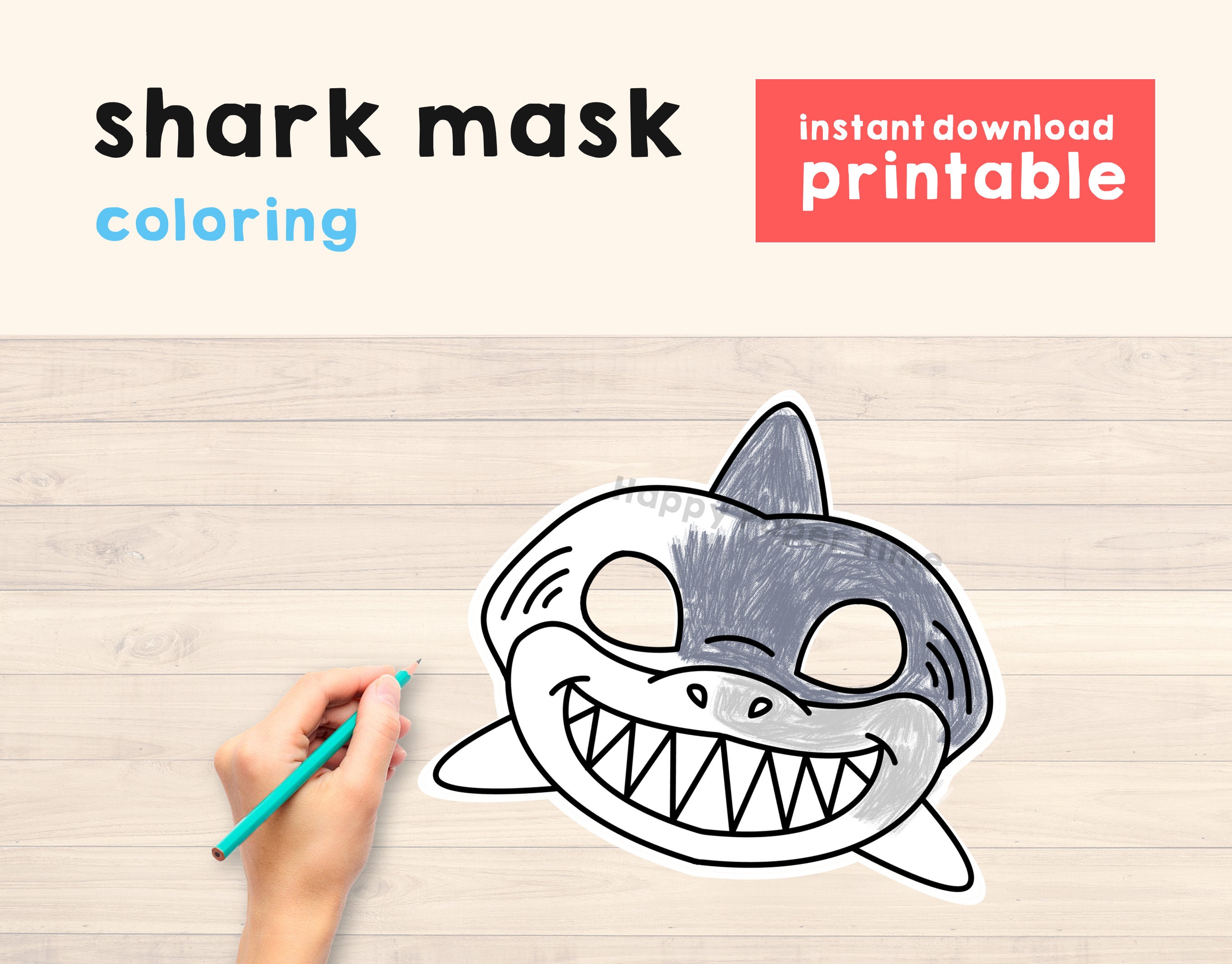 Shark Mask Shark Costume Template Paper Print Out Sea Ocean - Etsy