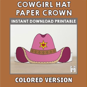 Cowgirl Hat Paper Crown Party Printable Kids Craft Wild West Costume Birthday Headband Favor Costume DIY Print and Cut - Instant Download