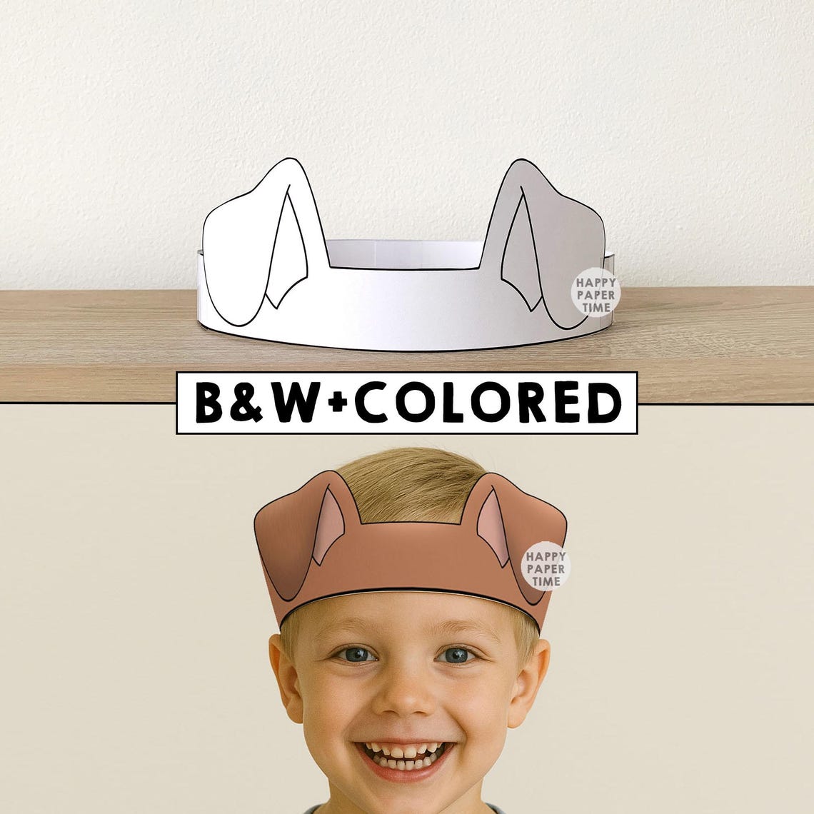 Dog Ears Paper Crown Party Coloring Printable Kids Craft Puppy Costume ...