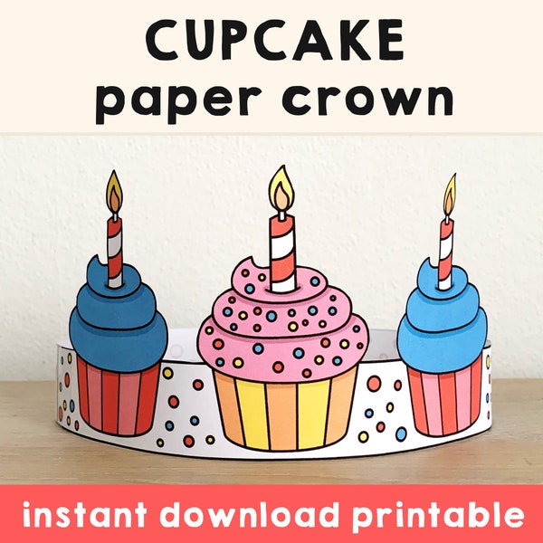 Birthday Cupcake Paper Crown Party Activity Printable Kids costume Craft Candle Decoration Printable Favor pdf favor DIY Instant Download