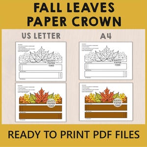 Fall Leaves Paper Headband Crown Thanksgiving Autumn Party Coloring Printable Kids Craft Costume Printable Favor Costume - Instant Download image 2