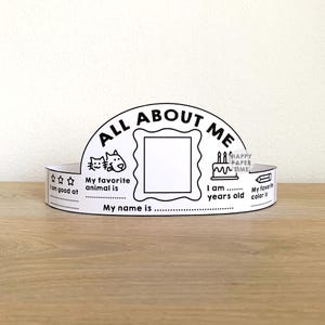 Alles über mich Papier Krone Back To School Hut Stirnband Färbung druckbare Kinder Handwerk Geburtstag druckbare Favor DIY - Instant Download