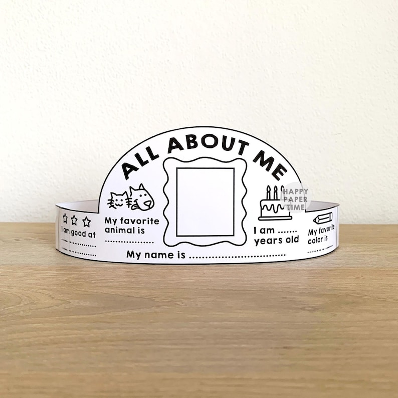 Corona de papel "Todo sobre mí", gorro para la vuelta al cole, diadema, manualidades para niños, imprimibles, recuerdo de cumpleaños, bricolaje - Descarga instantánea imagen 1