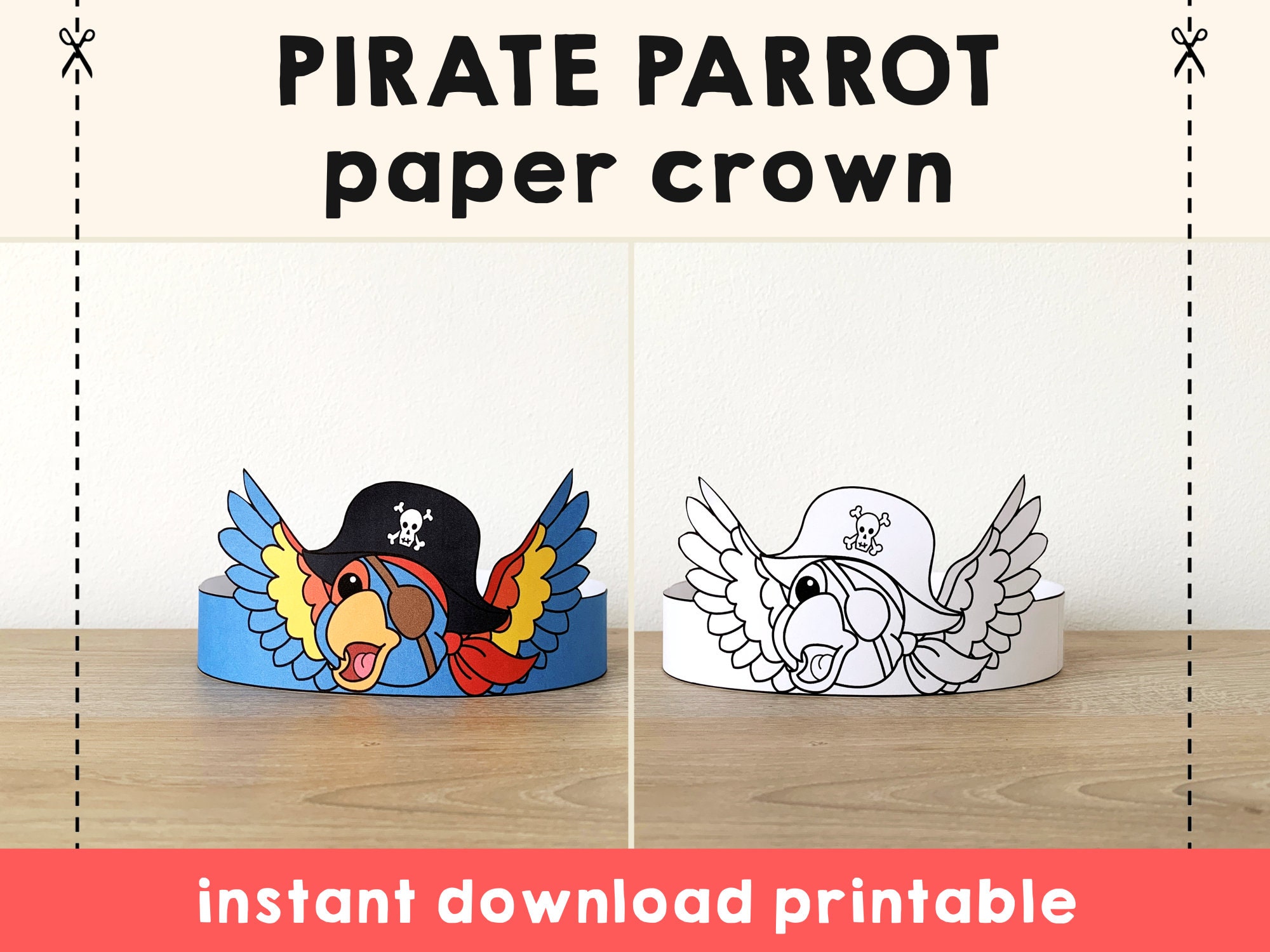 Pirate Hat Paper Crown template Pirate Captain Party Headband Coloring Printable Kids Craft Birthday Favor pdf favor DIY - Instant Download