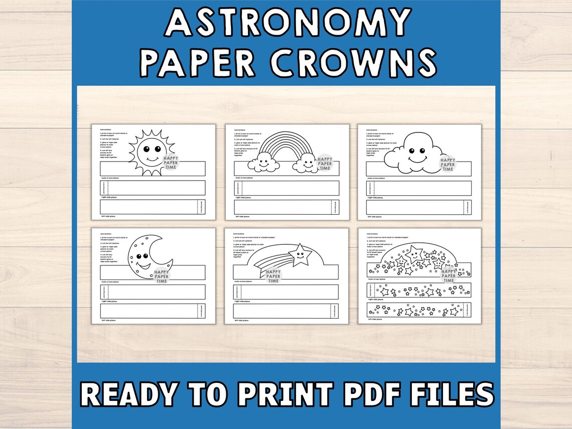 Astronomy Paper Crowns Coloring Sun Rainbow Moon Cloud Shooting Stars ...