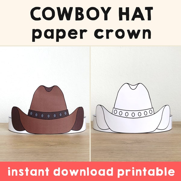 Cowboy Hat Paper Crown Party Coloring Printable Kids Craft Wild West Costume Birthday Printable Favor Costume DIY - Instant Download