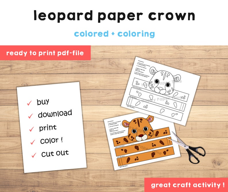 Leopard Paper Crown Jungle Cat Animal Template Coloring Activity ...