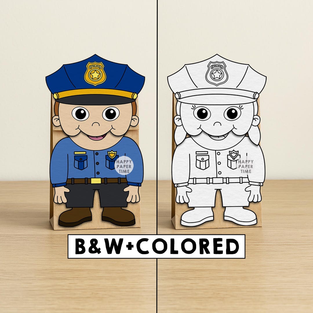 Police Officer Paper Bag Puppet Printable Community Helper Craft ...