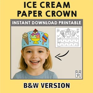 Eis Papier Krone Sommer Frühling Printable Kids Basteln Stirnband Färbung Geburtstag Party Favor Kostüm DIY Instant Download Vorlage