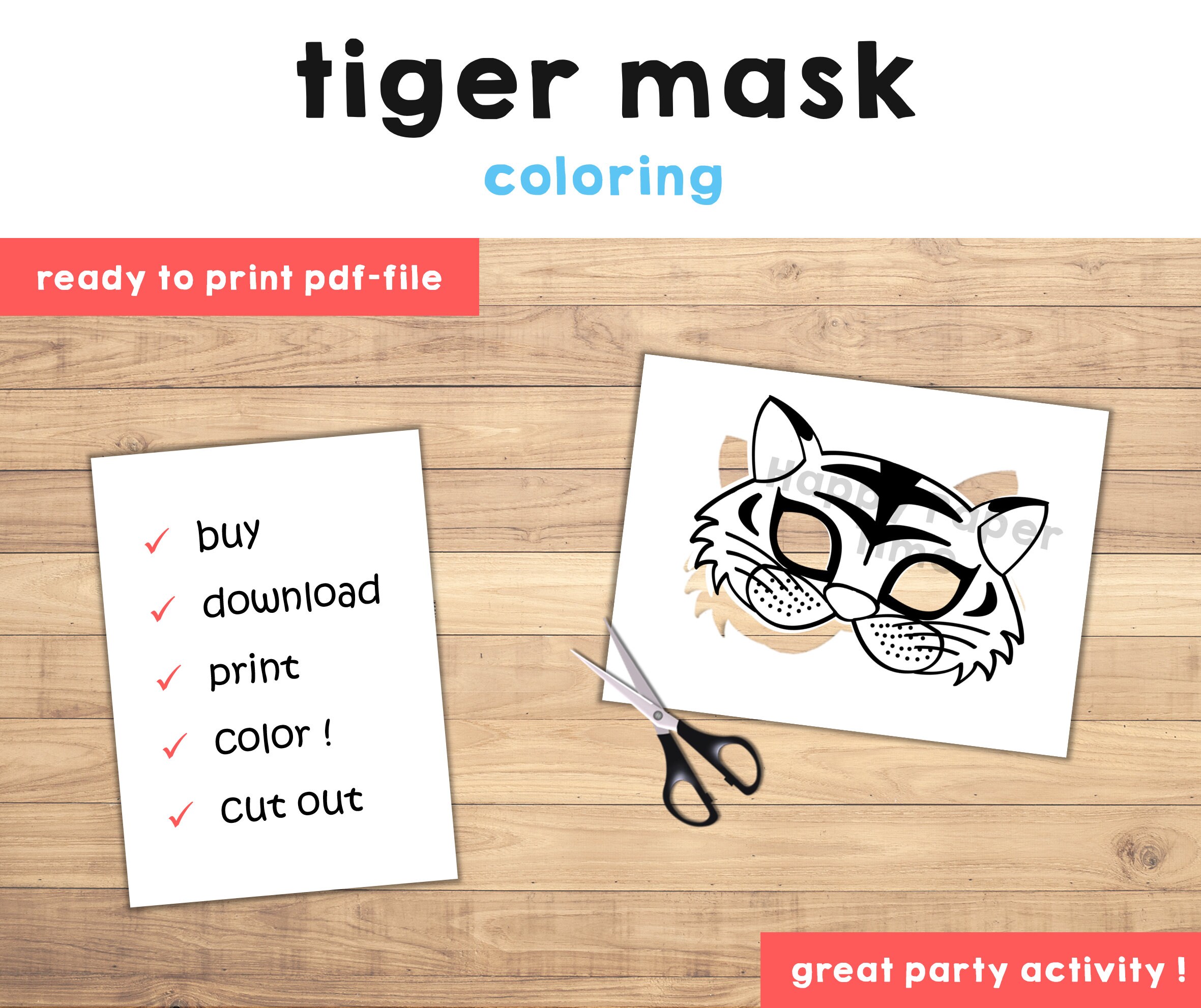 Printable Jungle Animal Party Masks Panda, Tiger, Jaguar, Monkey